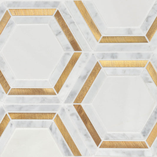 Mosaik Marmor Trapezium med mässing nära