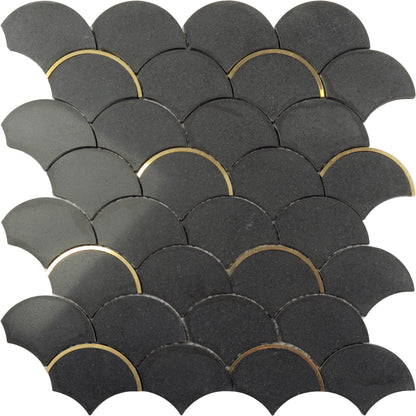 Marmormosaik Fan polerad svart 29.2x31.7 cm - produktbild av ark