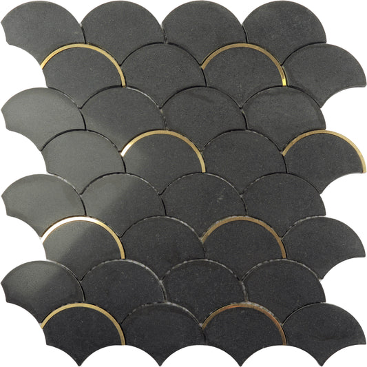 Marmormosaik Fan polerad svart 29.2x31.7 cm - produktbild av ark