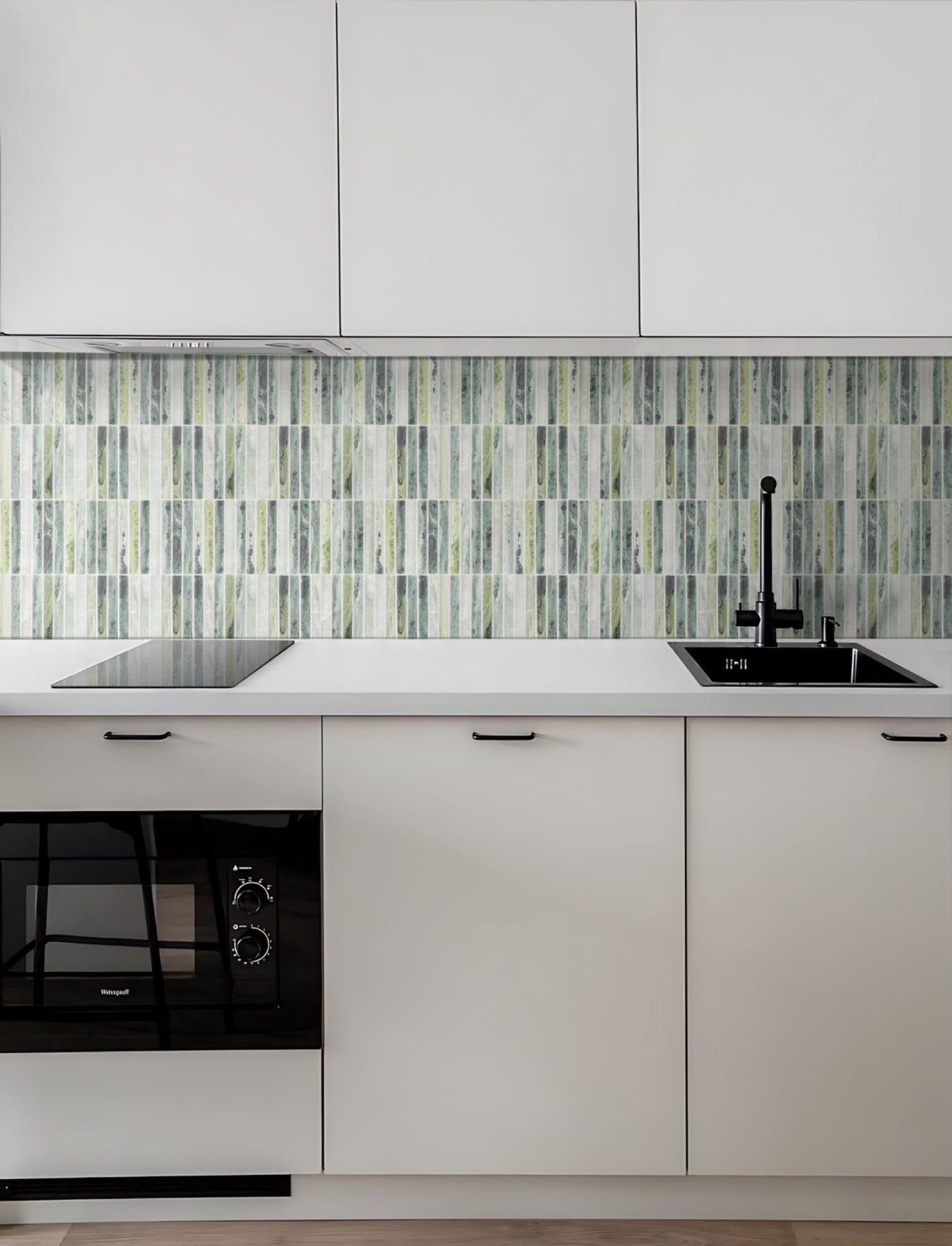 curved grön mosaik i köket