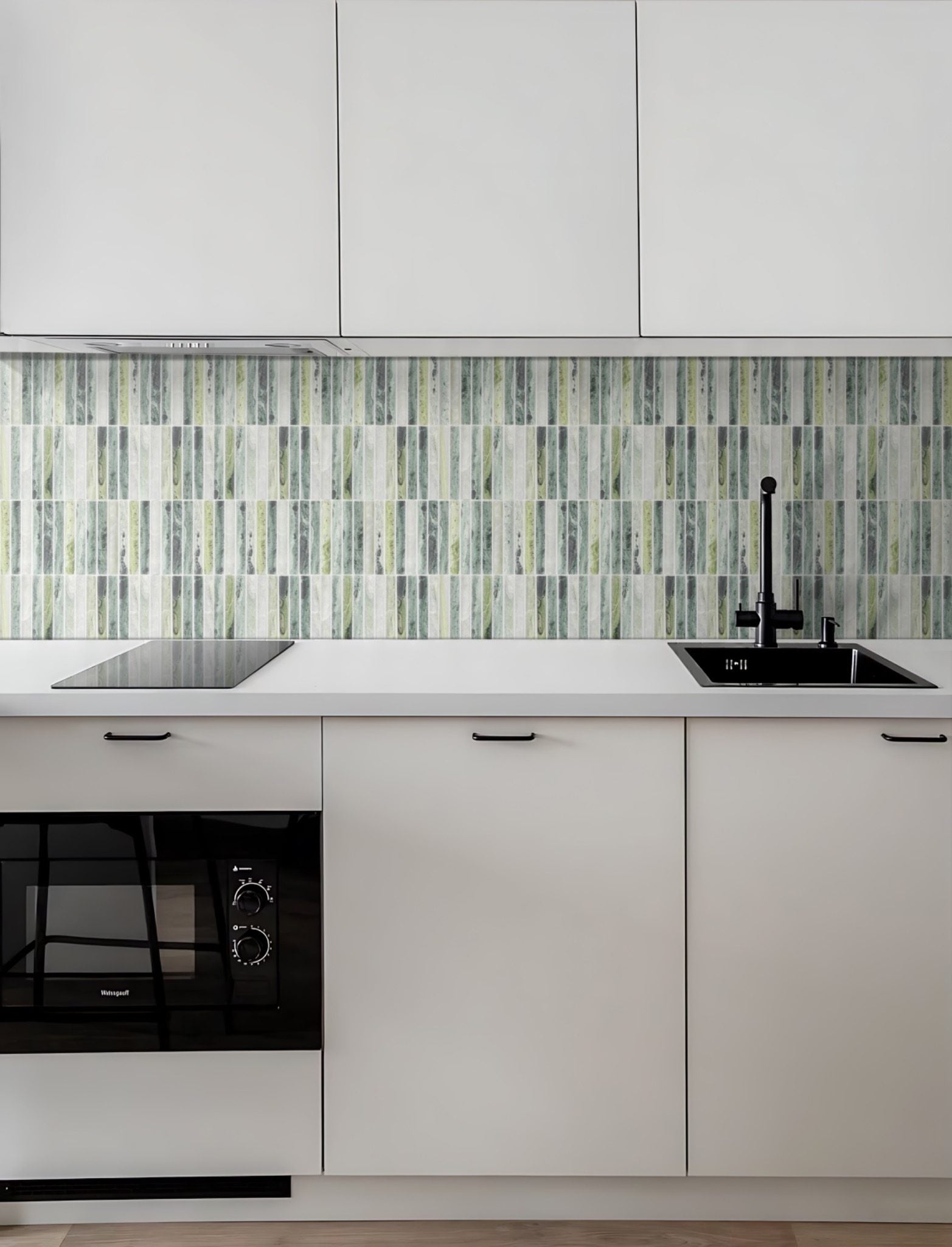 curved grön mosaik i köket