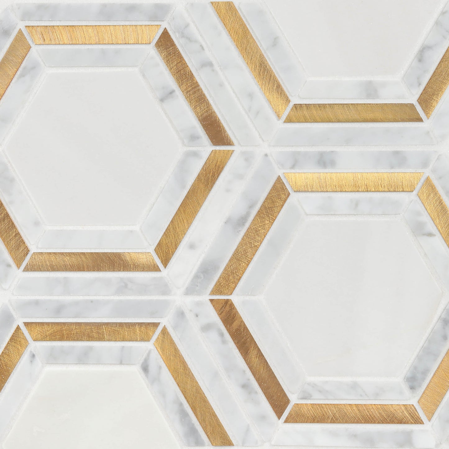 Mosaik Marmor Trapezium med mässing nära