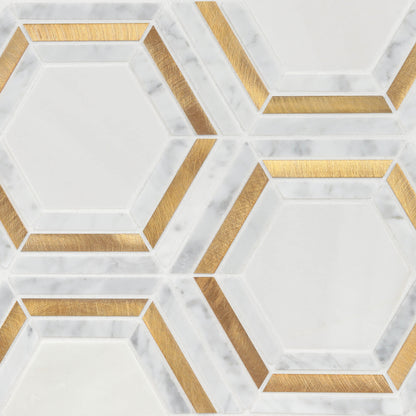 Mosaik Marmor Trapezium med mässing nära
