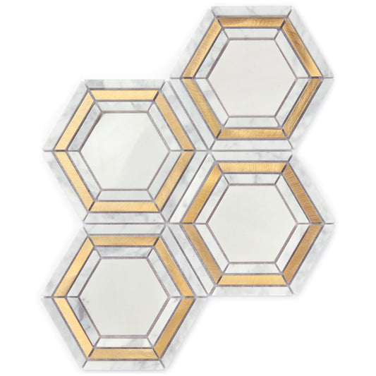 Mosaik Marmor Trapezium med mässing ark