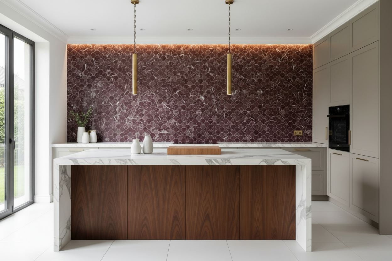 Kitchen long brass pendants